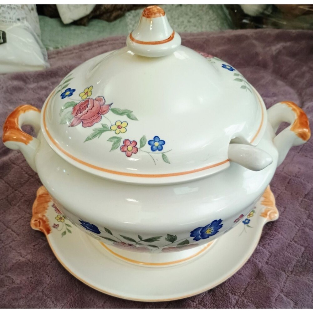 Vintage Trimont Ware Japan Floral Covered Soup Tureen Tray Ladle Set